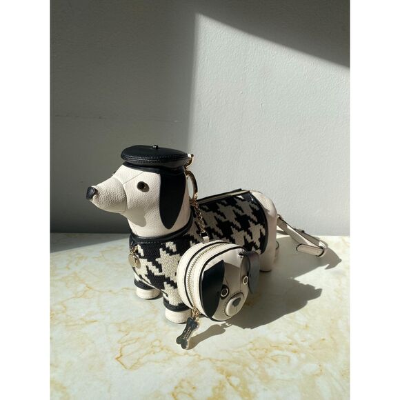 RARE 2 in 1 Kate Spade Claude Dachshund Dog Houndstooth Crossbody and Coin Purse - Picture 2 of 16